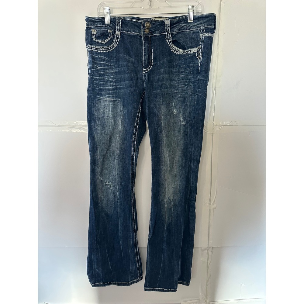 Trademark II Iconic Slim Boot Women's Size 14 Dark Wash‎ Distressed Jeans